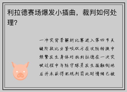 利拉德赛场爆发小插曲，裁判如何处理？